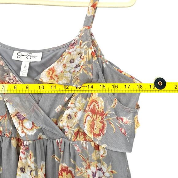 Jessica Simpson Maternity Grey Floral Print Ruffle Sleeveless Maxi Dress Large - Picture 9 of 10